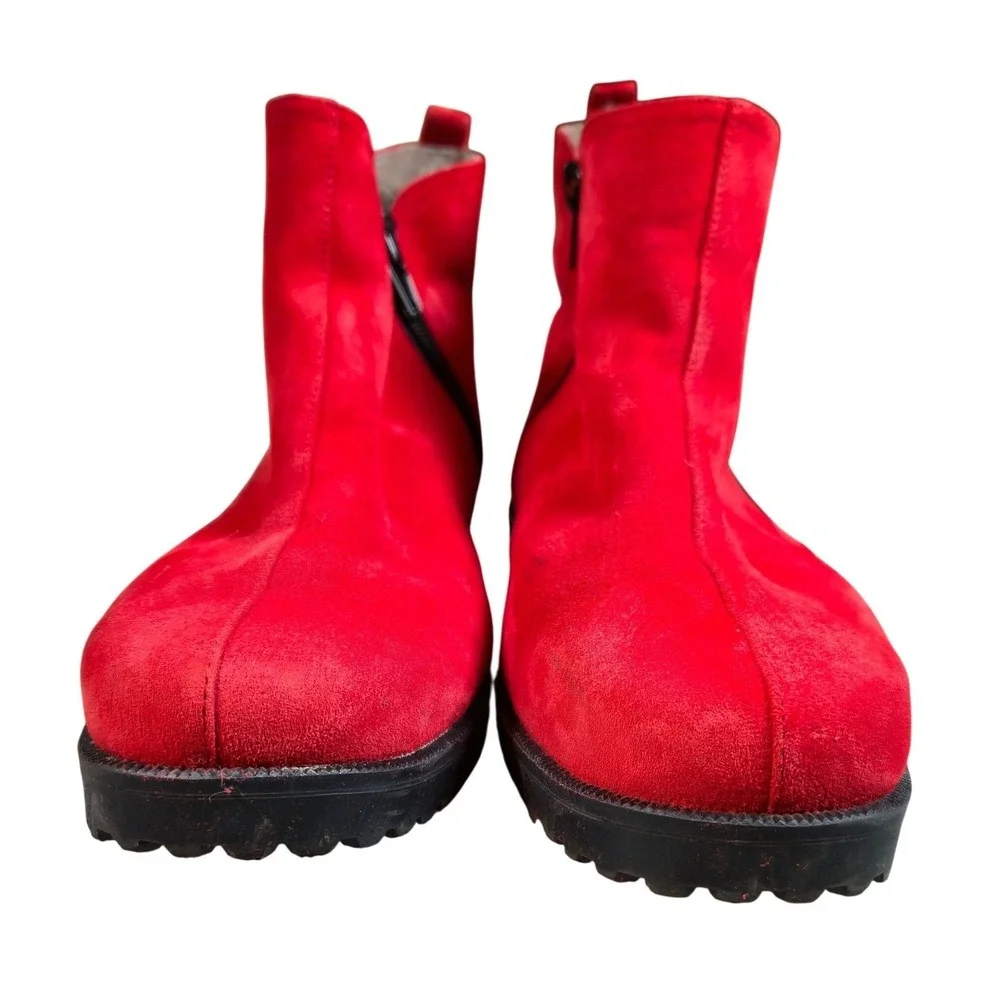 BRUNATE Red Suede Shearling Lined Ankle Boots Women's Size 37‎ Made in Italy